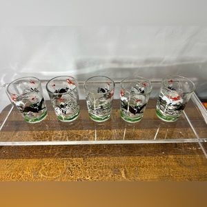 Vintage Set of 5 Hazel Atlas Barware ~ Fox Hunt Cocktail Set Whiskey Glasses MCM